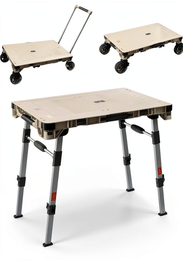Camping Table Wagon 3-in-1 Platform Truck by LEADALLWAY Beige-0