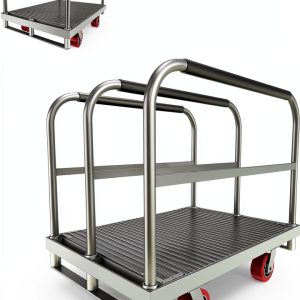 2IN1 Heavy Duty Panel Truck, 36" x 24" Platform Cart w/Rubber Mat & 3 Handrails, 2600 lbs Capacity Drywall & Lumber Cart, Flatbed Cart w/2 Swivel Casters, All-Steel Hand Truck Push Cart-0