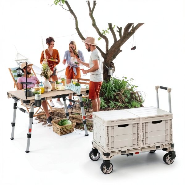 Camping Table Wagon 3-in-1 Platform Truck by LEADALLWAY Beige-4