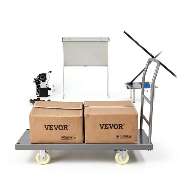 VEVOR Platform Truck, 2000 lbs Capacity Steel Flatbed Cart, 47" Length x 24" Width x 32" Height Flat Dolly, Hand Trucks with 5" Nylon Casters, Heavy-Duty Utility Push Carts for Luggage Moving-1